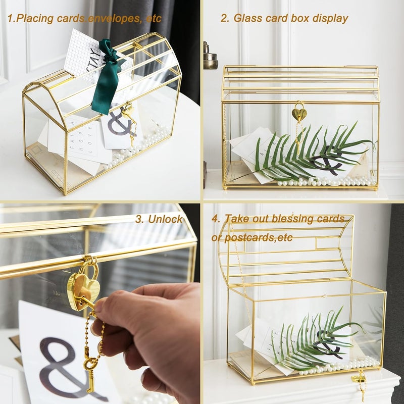 Giadun Wedding Card Box with Slot, 12.2'' Large Glass Card Boxes for Reception, Gold Cards Holder, Clear Decorative Storage Box with Lock for Baby Shower, Birthday Party, Christmas, Bridal Shower - Image 5